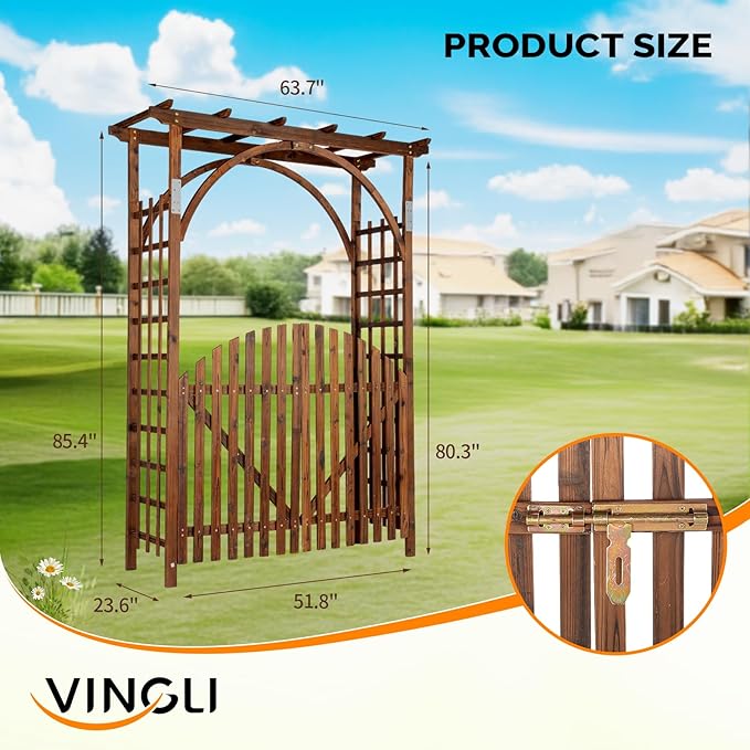 VINGLI 85in Wooden Arbor, Wedding Arch for Ceremony, Wood Trellis for Plant Climbing, Christmas Decor Pergola for Garden Backyard, Lawn (Carbonized Wood)