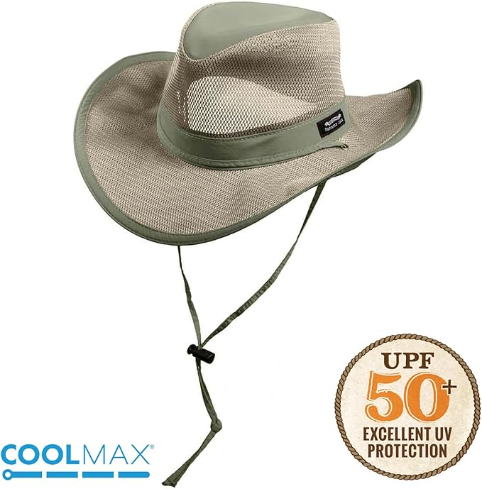 Mesh Crown Safari Men's Sun Hat, 3" Brim, Adjustable Chin Cord, UPF (SPF) 50+ Sunhat Protection