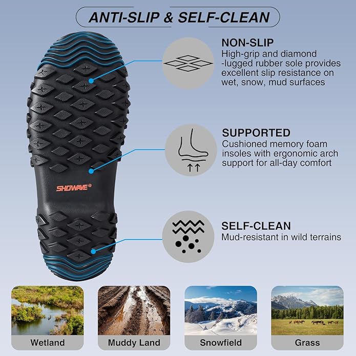 Showave Women’s Garden Boots Rubber Rain Boots For Women Waterproof Mud Boot Gardening Yard Boot For Farming Working Outdoor