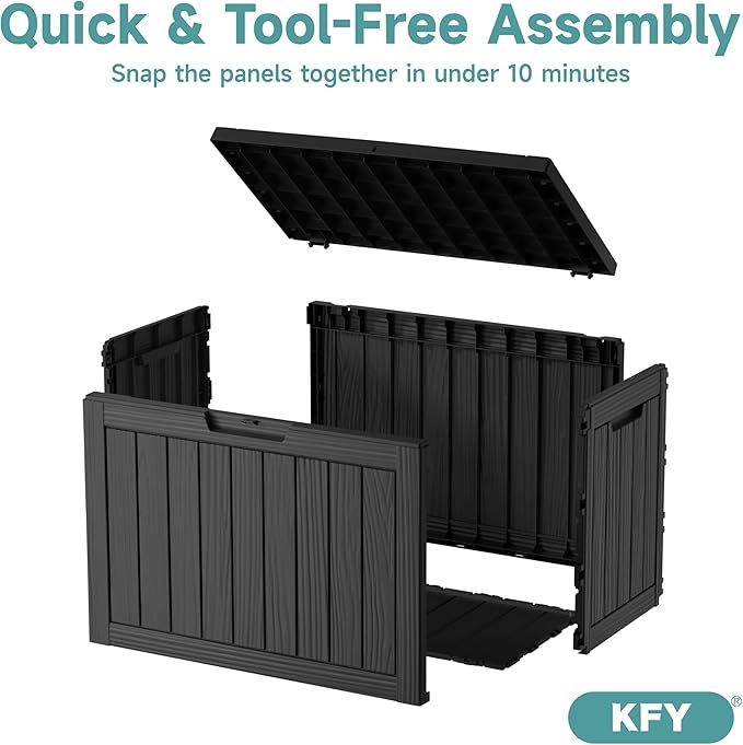 45 Gallon Waterproof Resin Deck Box, UV Resistant Outdoor Storage for Garden, Patio, Porch, Delivery, Striped Black