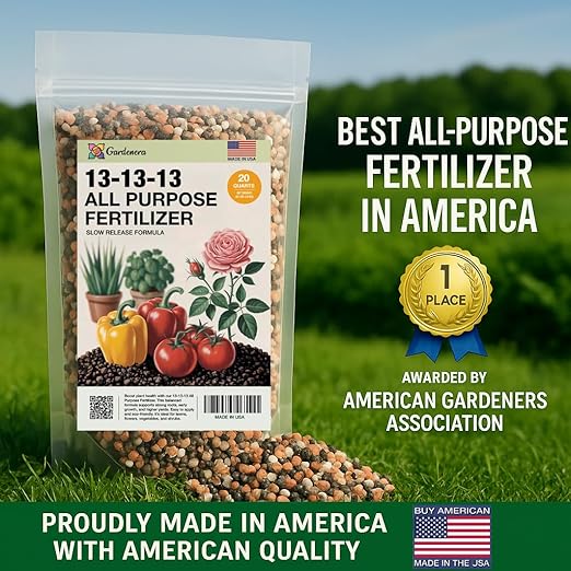 Gardenera 13-13-13 Slow Release Granular Fertilizer – All Purpose Plant Food 13 13 13 for Outdoor Grass, Vegetables, Roses, Flowers, Shrubs, Trees. Lawns, Gardens, Potted Plants (1 Quart)