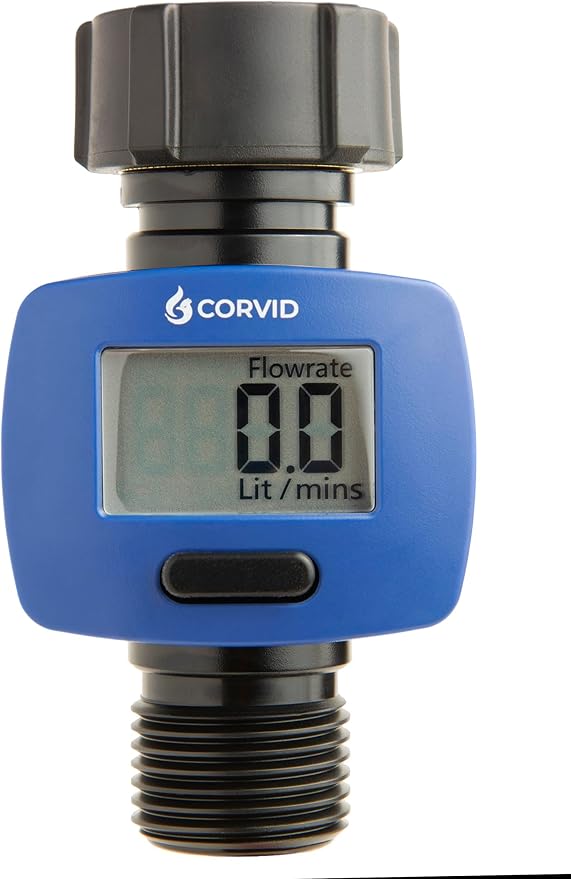 2-Pack Corvid Water Flow Meter with Brass Inlet Metal Thread, Measure Gallon/Liter Consumption and Flow Rate for Outdoor Garden Hose Watering, RV Water Tank Filling, Lawn Sprinkler and Nozzle Sprayer