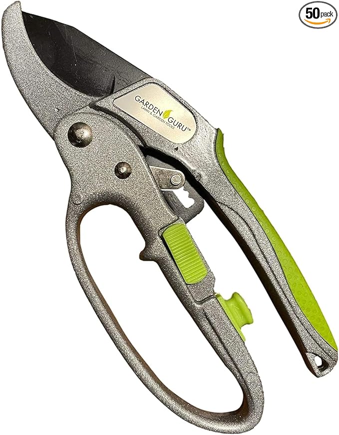 GARDEN GURU Professional Ratchet Pruning Shears Clippers – 4X Cutting Power – Ratcheting Garden Anvil Pruners Scissors - Makes Tough Cuts Easy - Great for Seniors & Arthritic Hands - 1 Case (50 Pcs)