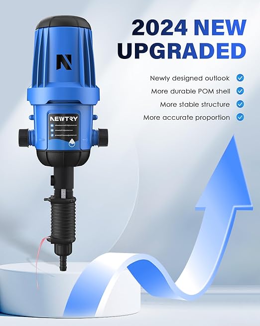 NEWTRY Fertilizer Injector for Drip Irrigation, 0.1%-0.9% Adjustable Dosing Pump, 3/4'' NPT Water Powered Liquid Doser for Garden, Greenhouse, Irrigation & Hydroponic System, Farm, Grow Tent