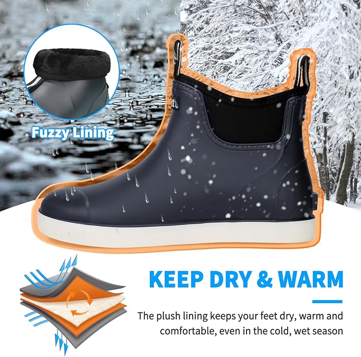 Mens Deck Boots, Saltwater Fishing Booties Rubber Waterproof Ankle Rain Boots, High-performance Footwear Chelsea Boots for Gardening Fishing Boating Camping Sailing