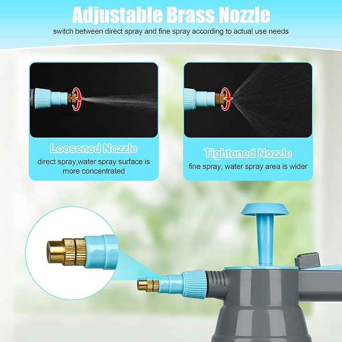 3 Pcs 1/2 Gallon Plastic Handheld Pump Sprayer – Garden Pressure Sprayer Bottle with Adjustable Nozzle for Plants, Cleaning, Household Tasks –Blue