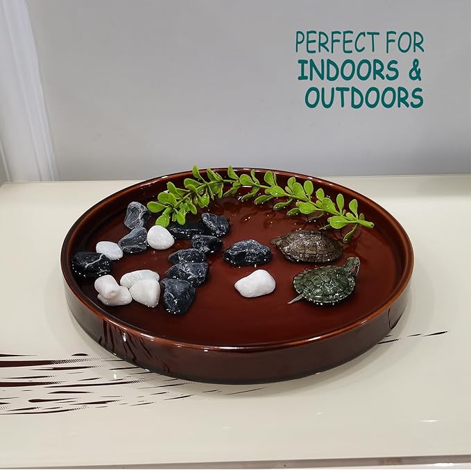 Ceramic Plant Saucer 9 Inch, Round Plant Trays for Indoors/Outdoors, Flower Pot Saucers for Holding Water Drips and Soil, Ceramic Drainage Tray for Plant Pot (Brown)