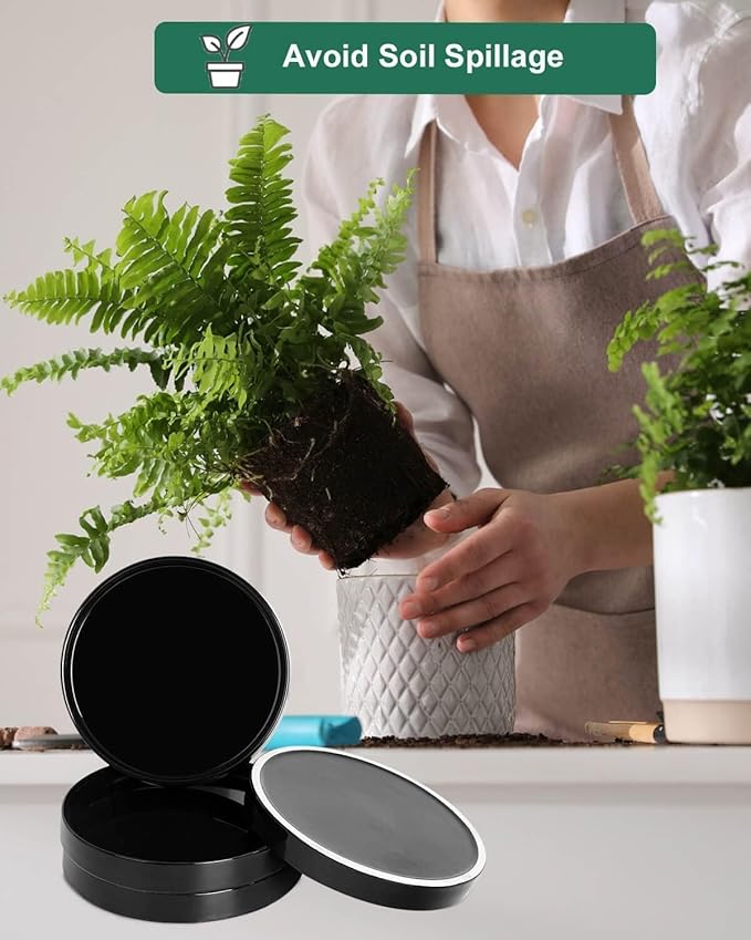 vensovo 7 Inch Black Ceramic Plant Saucer Pots Tray -4 Pcs Round Planter Saucers for Indoor & Outdoor Plants, Large Trays Perfect for 5 Inch 6Inch Flower Pot