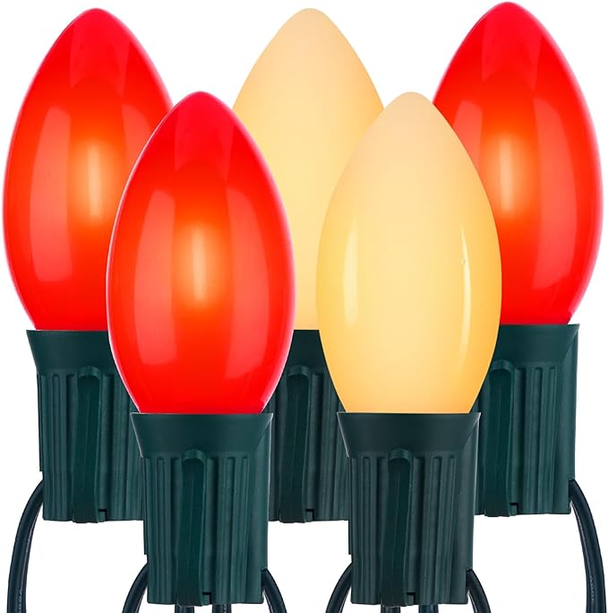 Vintage C9 LED Christmas Lights Outdoor, 100 Feet C9 String Light with 100 Shatterproof C9 Bulbs, Waterproof Connectable Christmas Tree Lights for Outside Roofline Patio Xmas Decor, Red & Warm White