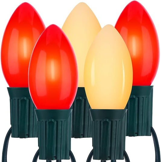 Vintage C9 LED Christmas Lights Outdoor, 100 Feet C9 String Light with 100 Shatterproof C9 Bulbs, Waterproof Connectable Christmas Tree Lights for Outside Roofline Patio Xmas Decor, Red & Warm White