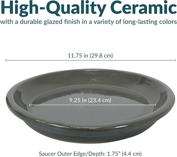 Sunnydaze 9-Inch Ceramic Plant Saucers - Plant Drip Trays for Outdoor Planter Flower Pot Drainage - Set of 2 - Gray