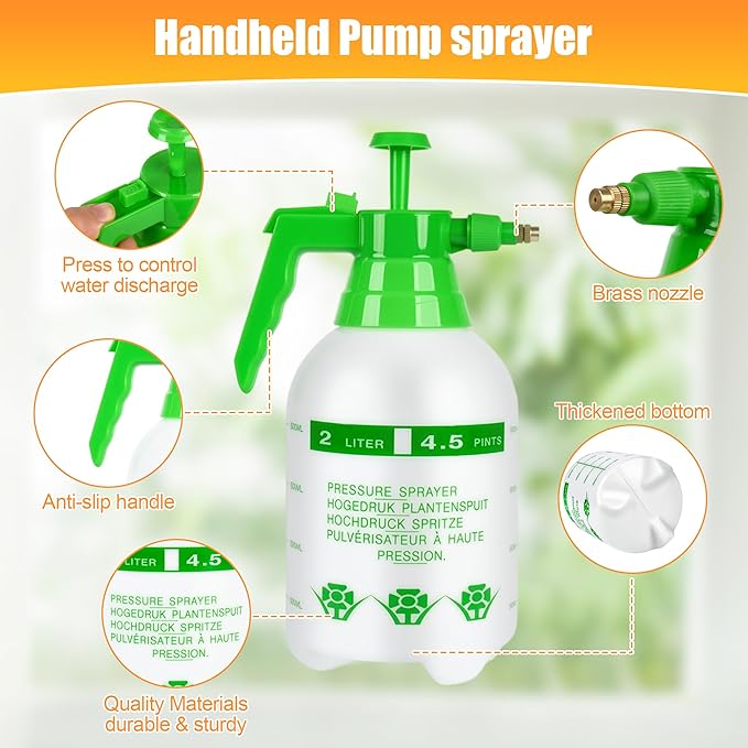 3 Pcs 1/2 Gallon Plastic Handheld Pump Sprayer – Garden Pressure Sprayer with Adjustable Nozzle for Plants, Cleaning, Household Tasks – Green