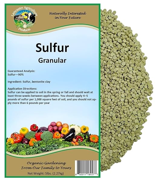 Organic Elemental Sulfur Fertilizer 90% 5 Pounds Acidic Soil Amendment, Hydrangea & Blueberry Fertilizer, Ideal for Garden Soil & Lawn Care - Lancaster Agricultural Products