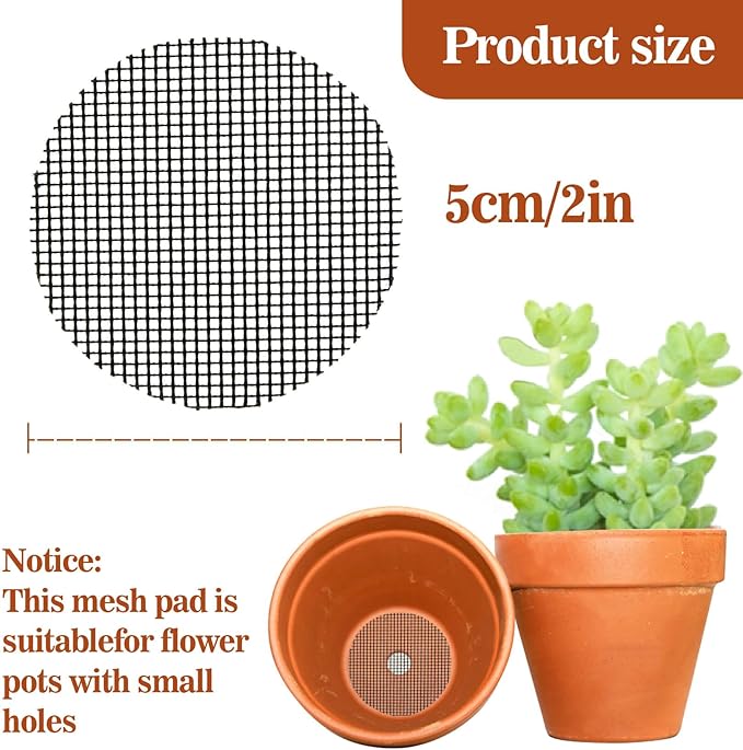 100 Plant Pots Hole Mesh Pad - MAQIHAN Flower Pot Mesh Mat Terrarium Potting Eye Mesh Mats Pot Substrate Barrier 2 Inch Net Bonsai Gardening Grid Ceramic Drainage Hole Mesh Screen Prevent Soil Leaking