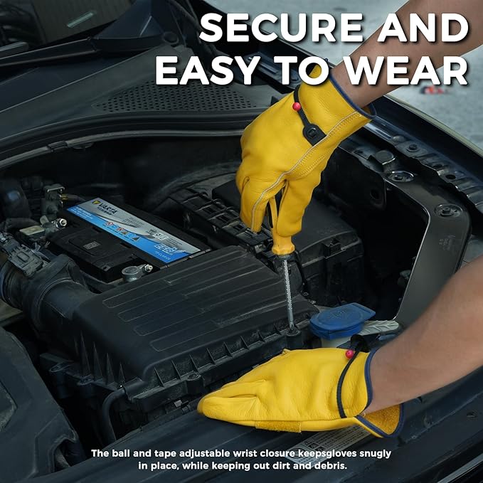 Leather Work Gloves, Reinforced Durable Gardening Gloves,Cowhide Work Gloves,Puncture & Cut Resistant