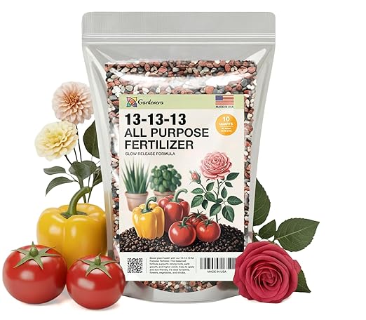Gardenera 13-13-13 Slow Release Granular Fertilizer – All Purpose Plant Food 13 13 13 for Outdoor Grass, Vegetables, Roses, Flowers, Shrubs, Trees. Lawns, Gardens, Potted Plants (10 Quarts)