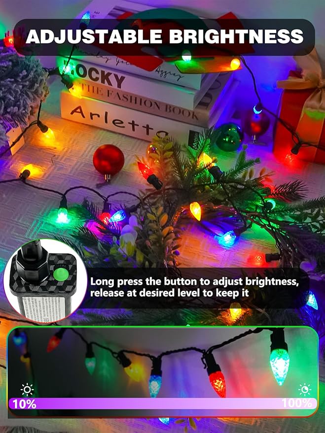 2 Pack C6 Christmas Lights Outdoor Indoor, Total 200 LED 66 FT Connectable Christmas String Lights with Timer & 13 Modes, Waterproof Twinkle Light for Xmas Tree Party Wedding Decorations (Multicolor)