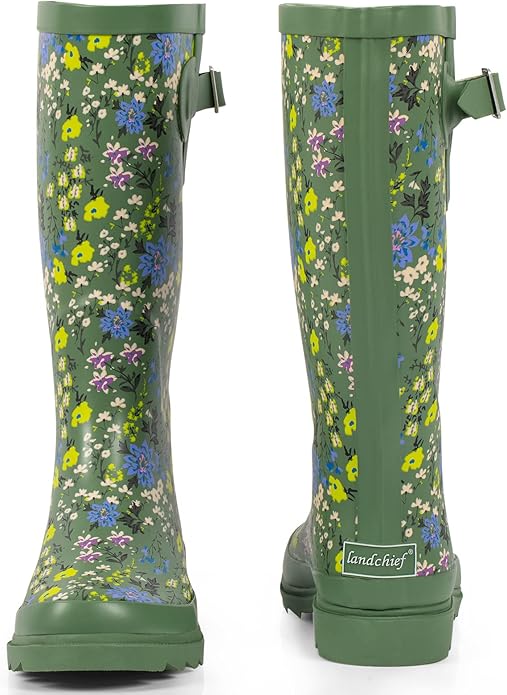landchief Rain Boots for Women, Waterproof Ladies Tall Knee High Rubber boots,Comfort Garden Boots Anti-Slip Mid Heel Women Rain Shoes Outdoor