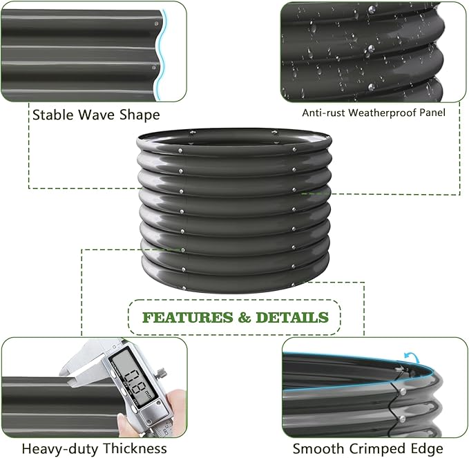 A ANLEOLIFE 6-Pack 6X3X2ft & 3x3x2ft Deep Root Galvanized Raised Garden Beds Outdoor for Planting Vegetables Flowers Herb, Quartz Grey