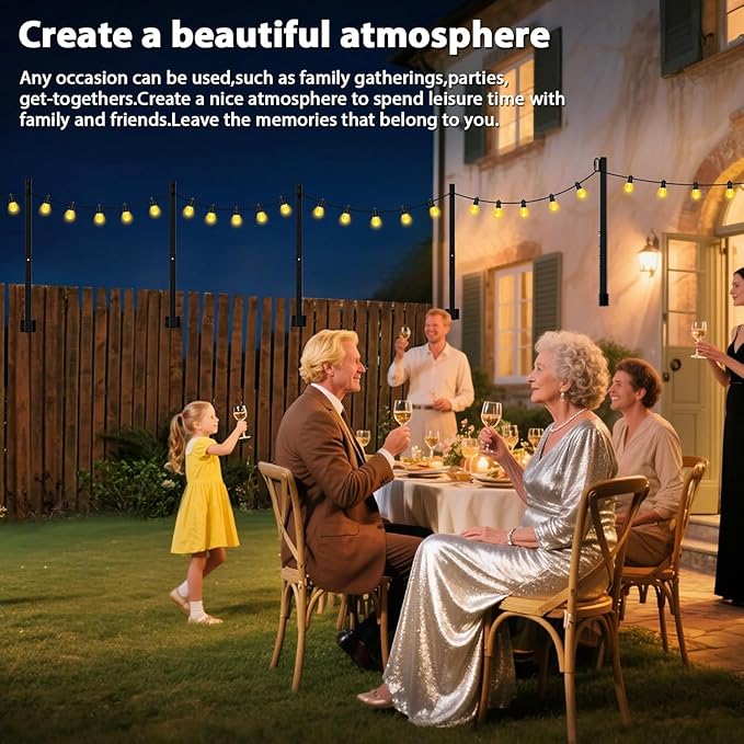 4 Pack String Light Poles,2.8Ft Metal Poles for Outdoor String Lights,Outdoor Light Poles with Post,Poles/Stand for Outside,Patio,Deck,Backyard,Garden Wedding,Party