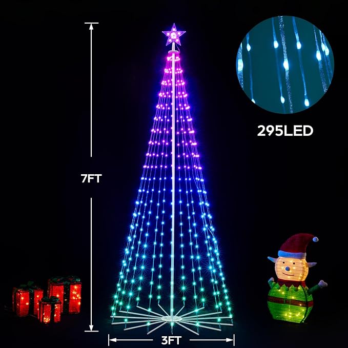 7 FT Outdoor Christmas Tree,Smart APP Remote Control RGB Color Changing DIY Timer LED Christmas Tree for Indoor Outdoor Decorations (7FT)