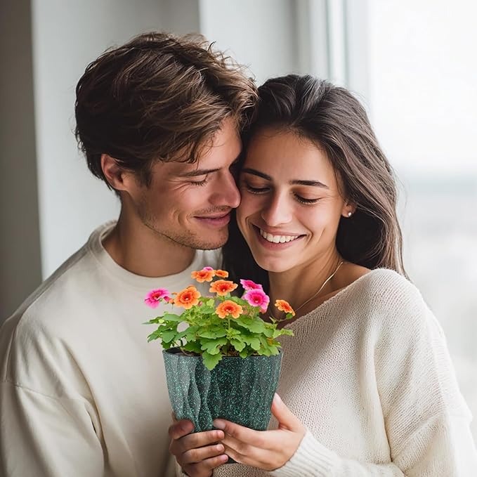 7/6.5/6/5.5/5/4.5/4 inch Plant Pots for Indoor Outdoor Plants, 7 Pack Thick Flower Pots with Drainage Holes and Saucers, Wave Texture Plastic Planters Nursery Pots, Black with Green Speckles