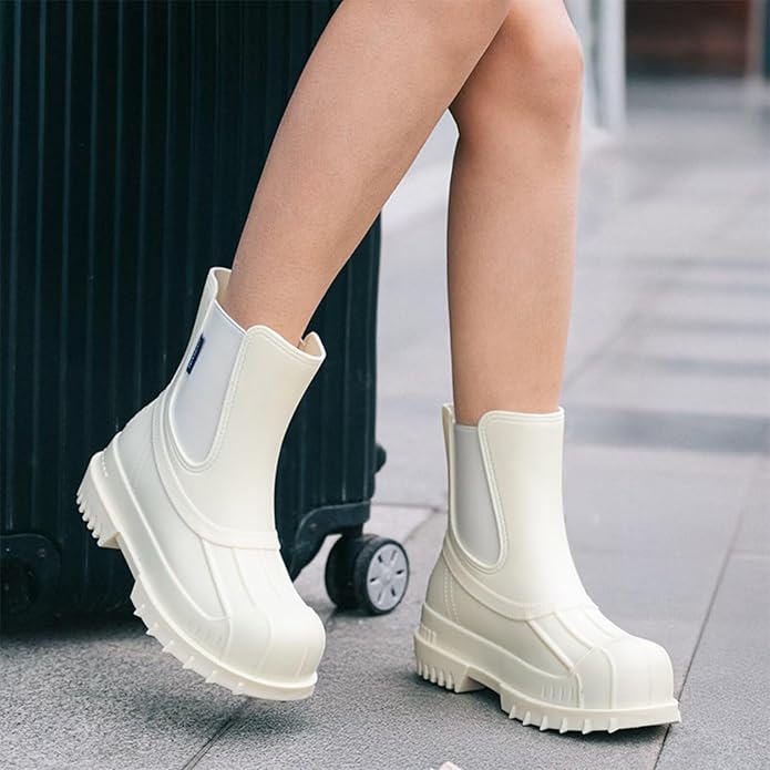 Short Rain Boots Women Waterproof Ankle Rainboots Fashion Chelsea Boots Non-Slip Garden Shoes for Outdoor Work Booties