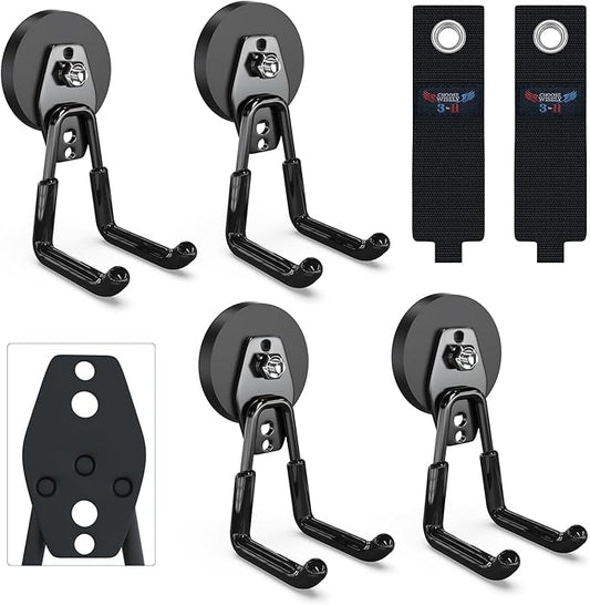 3-H Heavy Duty Magnet Garage Hooks 4 Pack, Large Strong Magnetic Hooks for Hanging Cordless Power Drill, Utility Magnetic Tool Holder for Metal Cabinet, Steel Pegboard, Toolbox, Garage(Black)