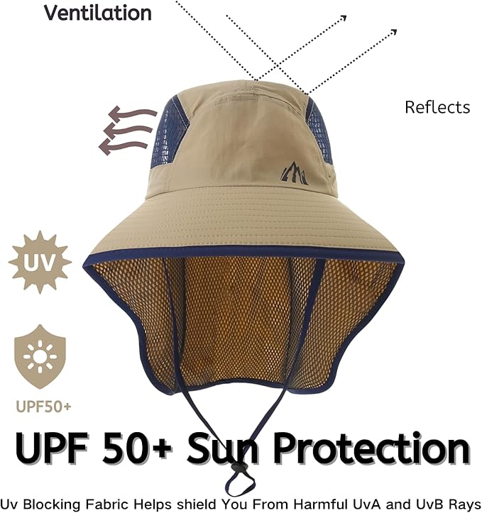 UV Sun Protection Hat Women Foldable Neck Flap Wide Brim Fishing Hat with Ponytail Hole for Women