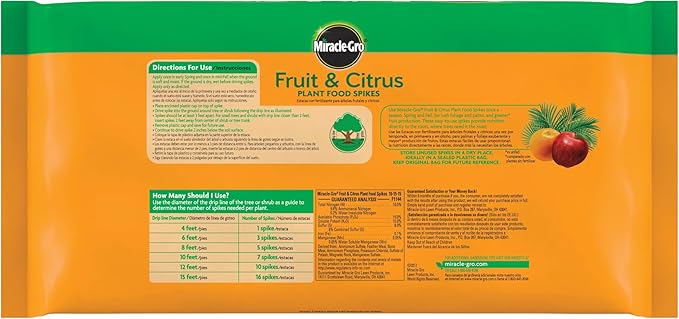 Miracle-Gro Plant Food Spikes Bundle for Fruit and Citrus Plus Trees and Shrubs, For Deciduous, Evergreen and Flowering Trees and Shrubs, 24 Spikes
