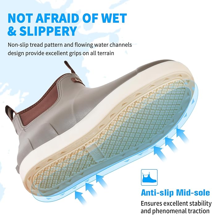 Mens Deck Boots, Saltwater Fishing Booties Rubber Waterproof Ankle Rain Boots, High-performance Footwear Chelsea Boots for Gardening Fishing Boating Camping Sailing