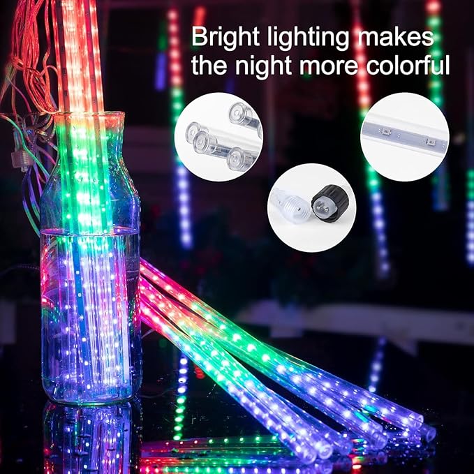 14.8ft Meteor Shower Lights - Waterproof, Connectable - Hanging Falling Rain Light for Tree, Bushes, Christmas(Multicolor)