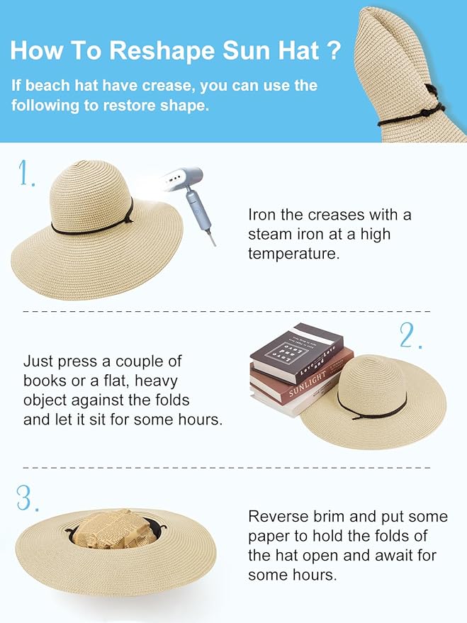 Senker Fashion Sun Hats for Women, Wind Lanyard Wide Brim Straw Hat for Summer Beach Garden Vacation Foldable UPF 50+