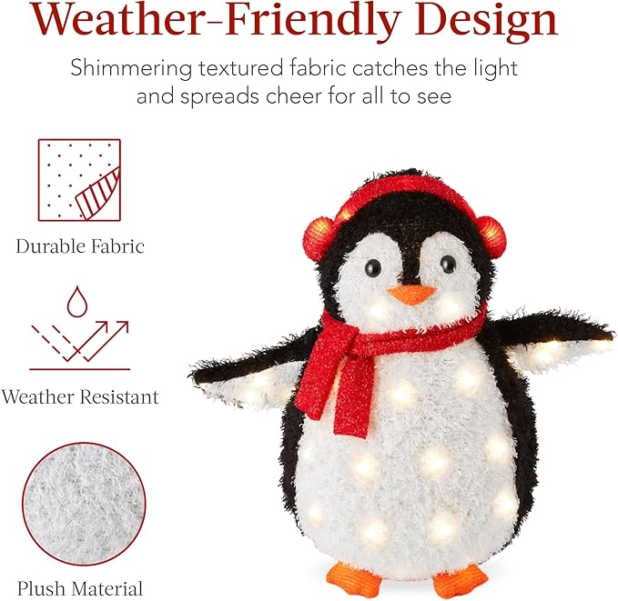 Best Choice Products 2-Piece Lighted Penguin Family, 3ft Pop-Up Outdoor Christmas Holiday Decoration w/ 150 LED Lights, Multicolored Lights - Red