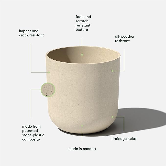 Veradek Round Lima Plastic Planter Pots for Indoor/Outdoor Garden Use, Sand Color, 5 Year Warranty