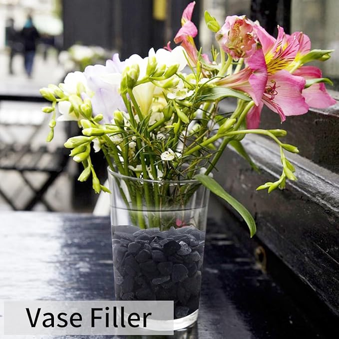 10LB Black Pea Gravel for Landscaping, 3/8 Inch Black Pebbles for Plants Cactus Succulent Fish Tank and Garden Black Stones