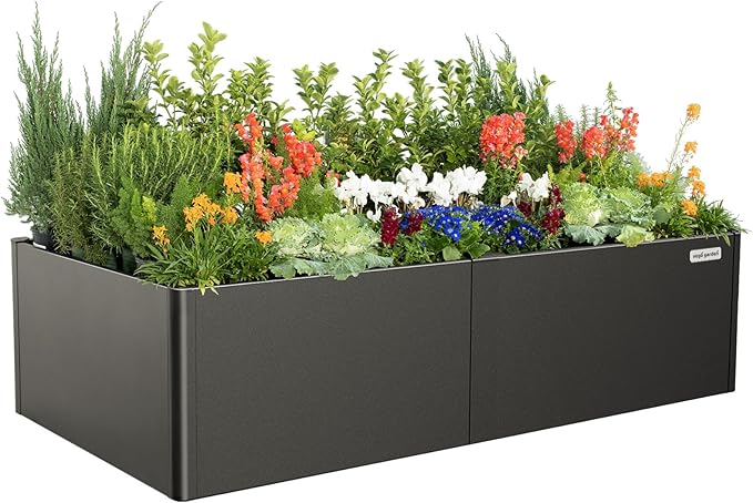 Vego garden Modern Raised Garden Bed 17" Tall 42" x 83" Heavy Large Metal Planter Box for Trees Plants Flowers Double-Walled Steel Planters for Commercial Residential Patio, Urban Charcoal