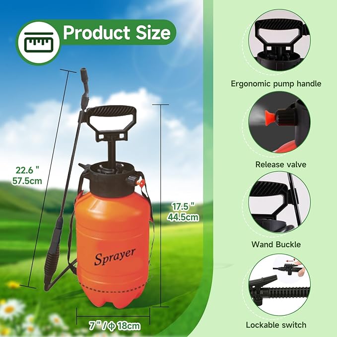 Sprayer for Yard, Garden and Agriculture Spraying Plants, Garden Watering, Weeds and Pets Control, All-perpose Cleaning 1.35 Gallon (5 Liter)