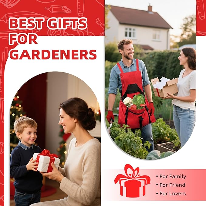 Gardening Apron with Pockets for Women/Man, Canvas Apron with Waterproof Harvest Pouch and Adjustable Straps