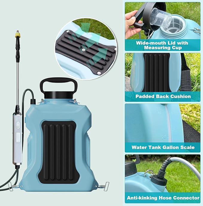 2025 New 7.4V Powerful Electric Sprayer with Waterproof Handle, USB Charging, 6 Spray Heads, 3.1 gallons, Adjustable Rod and Shoulder Strap, Suitable for Gardens, lawns, etc., Lasts About 3 Hours