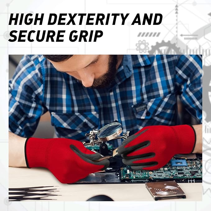 Ultra-Thin PU Coated Work Gloves 12 Pairs Breathable High Dexterity Gardening Warehouse Assembly Precision Tasks