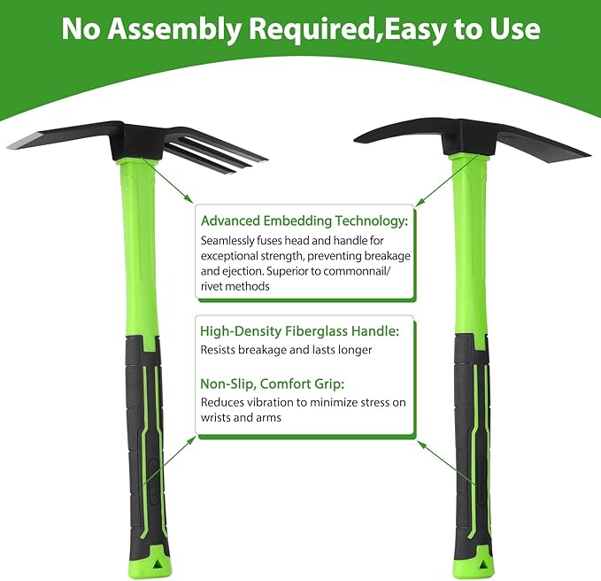 2pcs Pick Axes for Digging and No Installation Required Garden Hoe and Cultivator Hand Rake Garden Tool Durable and Comfortable Handle Mattock Weeding Hoe