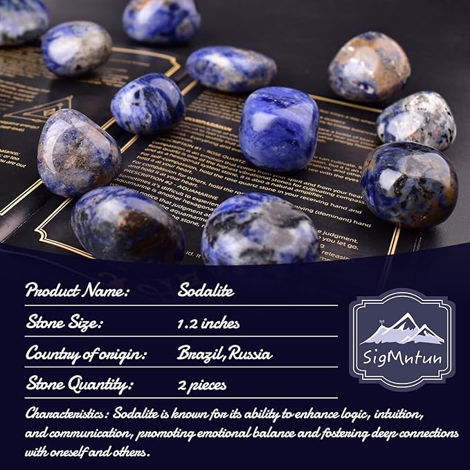 Polished Sodalite Crystal Stones - 2 Pcs of 1.2" Worry Stone for Anxiety, Pocket Palm Stone Super Large Handpicked Natural Tumbled Gemstones for Meditation, Reiki, Chakra Healing, Home Decor