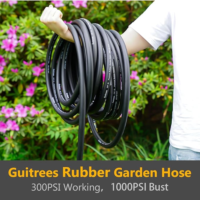 150FT 5/8 Heavy Duty Rubber Garden Hose - 200psi Working, 1000psi Burst - Hot/Cold Water - Five-Layered Braiding for Durability - Versatile for Gardening, Agriculture, Construction(Black)