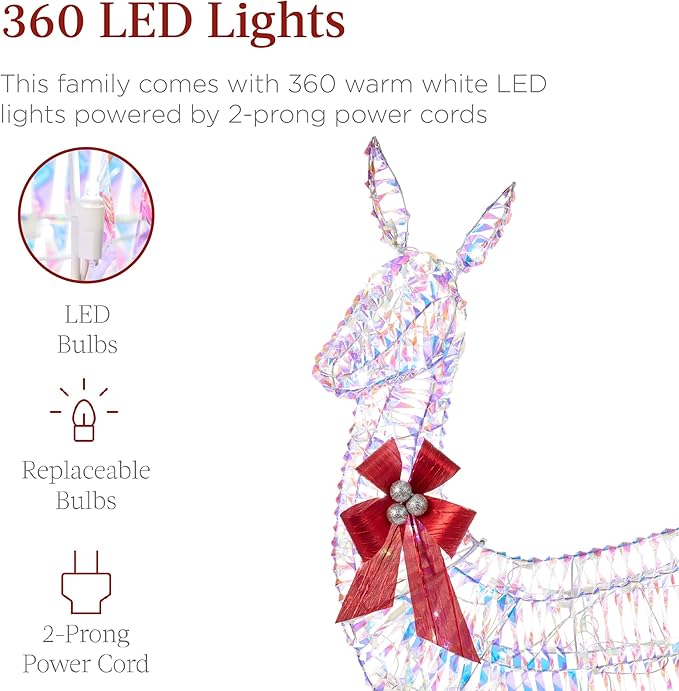 Best Choice Products 3-Piece Large Lighted Christmas Deer Family Set 5Ft Outdoor Yard Decoration with 360 LED Lights, Stakes, Zip Ties - Iridescent