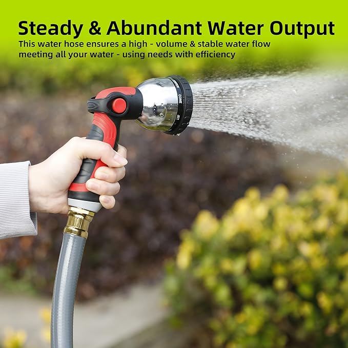 Worth Leader Garden Hose 3/4 in. x 50 ft. -No Kink, Flexible, Leakproof, Male/Female -Heavy Duty Durable 5 Layers PVC Rubber Lightweight Water Pipe for Gardening, Agriculture & Lawn Care -500PSI Burst