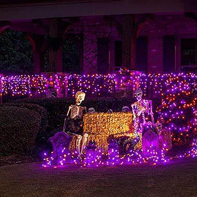 HISHINY Halloween Lights Outdoor,100LED 5ftx5ft Net Lights with Connectable, Waterproof,UL Certified and Durable Green Wire Design for Bushes,Trees,Halloween Decorations Outdoor(Purple&Orange)