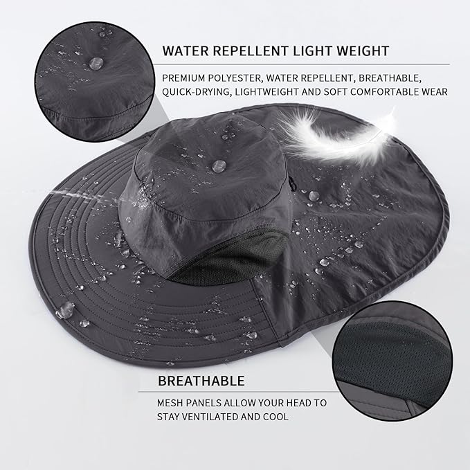 Home Prefer Outdoor UPF50+ Sun Hat Wide Brim Mesh Fishing Hat with Neck Flap