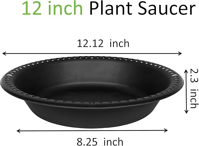 2 Pack of Extra Deep Plant Saucer Tray 12 inch, Heavy Duty Plastic Pot Plant Drip Trays Saucers for Indoors Outdoor, Black