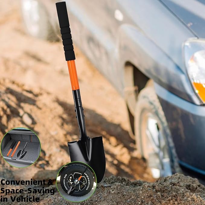 43.7Inches Small Spade Shovel Small Trench Shovel with Heavy Duty Steel Handle Garden Tools, Small Shovel for Digging Gardening Camping Yardwork Car Shovel, Orange